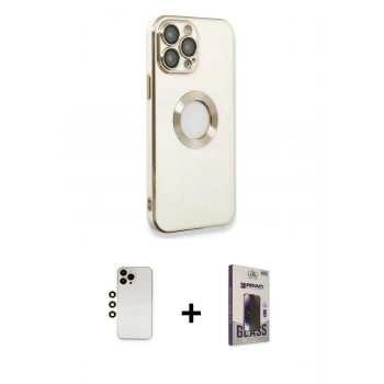 MARSİLYAN™- iPhone 13 Pro Max Kılıf İz Form Serisi - Siyah Bilvis Hayalet Cam Ekran Koruyucu + Shine Kamera Lens - GD