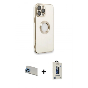 MARSİLYAN™- iPhone 13 Pro Max Kılıf İz Form Serisi - Siyah Bilvis Hayalet Cam Ekran Koruyucu + Rainbow Kamera Lens Koruma Cam - MI