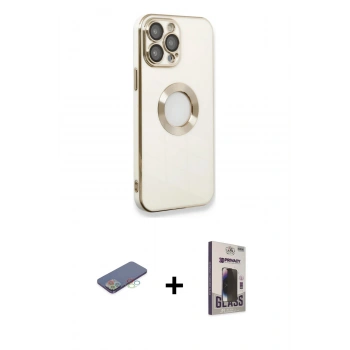 MARSİLYAN™- iPhone 13 Pro Max Kılıf İz Form Serisi - Siyah Bilvis Hayalet Cam Ekran Koruyucu + Renkli Kamera Lens Koruma Cam - MI