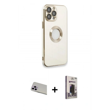 MARSİLYAN™- iPhone 13 Pro Max Kılıf İz Form Serisi - Siyah Bilvis Hayalet Cam Ekran Koruyucu + Rainbow Kamera Lens Koruma Cam - MR