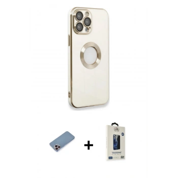 MARSİLYAN™- iPhone 13 Pro Max Kılıf İz Form Serisi - Siyah Bilvis Hayalet Cam Ekran Koruyucu + Shine Kamera Lens Koruma Cam - PE