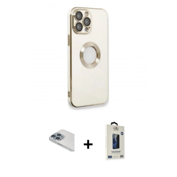 MARSİLYAN™- iPhone 13 Pro Max Kılıf İz Form Serisi - Siyah Bilvis Hayalet Cam Ekran Koruyucu + Pers Alüminyum Kamera Lens - SABE