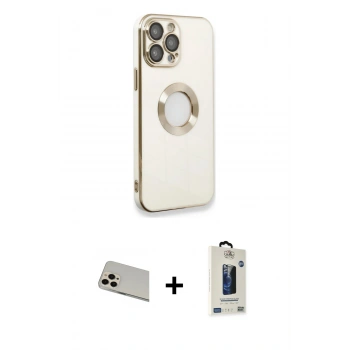 MARSİLYAN™- iPhone 13 Pro Max Kılıf İz Form Serisi - Siyah Bilvis Hayalet Cam Ekran Koruyucu + Rainbow Kamera Lens Koruma Cam - REGD