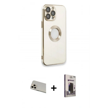 MARSİLYAN™- iPhone 13 Pro Max Kılıf İz Form Serisi - Siyah Bilvis Hayalet Cam Ekran Koruyucu + Rainbow Kamera Lens Koruma Cam - REGD