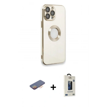 MARSİLYAN™- iPhone 13 Pro Max Kılıf İz Form Serisi - Siyah Bilvis Hayalet Cam Ekran Koruyucu + Renkli Kamera Lens Koruma Cam - TU