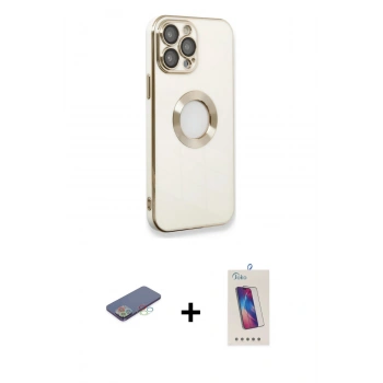 MARSİLYAN™- iPhone 13 Pro Max Kılıf İz Form Serisi - Siyah Joko 5D Cam + Renkli Kamera Lens Koruma Cam - MI