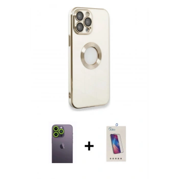 MARSİLYAN™- iPhone 13 Pro Max Kılıf İz Form Serisi - Siyah Joko 5D Cam + Neon Fosforlu Kamera Lens - YL