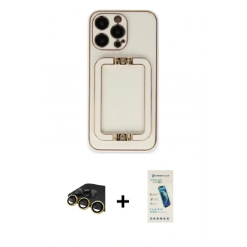 MARSİLYAN™- iPhone 13 Pro Max Kılıf Kozmos Minimal Prime - Şeffaf Pasifik Cam Ekran Koruyucu + Raze Metal Kamera Lens - GD