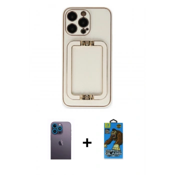 MARSİLYAN™- iPhone 13 Pro Max Kılıf Kozmos Minimal Prime - Siyah 18D Cam Ekran Koruyucu + Neon Fosforlu Kamera Lens - MI