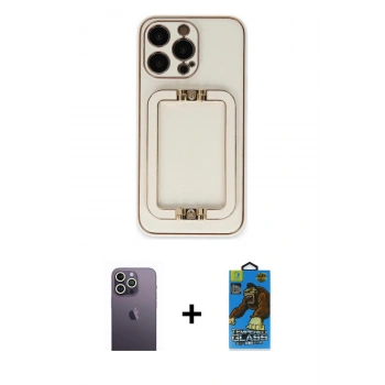 MARSİLYAN™- iPhone 13 Pro Max Kılıf Kozmos Minimal Prime - Siyah 18D Cam Ekran Koruyucu + Neon Fosforlu Kamera Lens - BZ