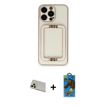 MARSİLYAN™- iPhone 13 Pro Max Kılıf Kozmos Minimal Prime - Siyah 18D Cam Ekran Koruyucu + Rainbow Kamera Lens Koruma Cam - REGD