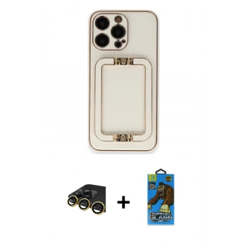 MARSİLYAN™- iPhone 13 Pro Max Kılıf Kozmos Minimal Prime - Siyah 18D Cam Ekran Koruyucu + Raze Metal Kamera Lens - GD