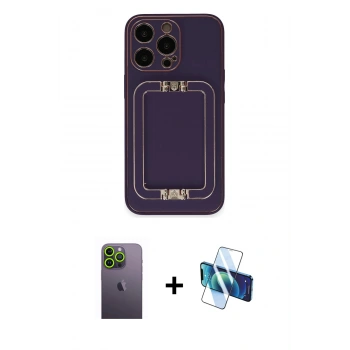 MARSİLYAN™- iPhone 13 Pro Max Kılıf Kozmos Minimal Prime - Siyah 3D Antistatik Cam Ekran Koruyucu + Neon Fosforlu Kamera Lens - YL