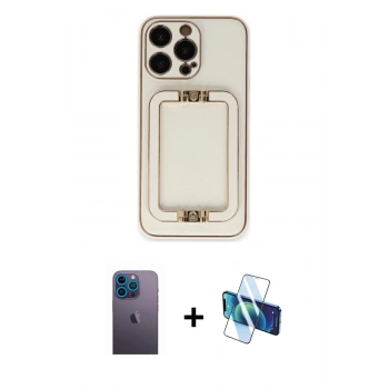 MARSİLYAN™- iPhone 13 Pro Max Kılıf Kozmos Minimal Prime - Siyah 3D Antistatik Cam Ekran Koruyucu + Neon Fosforlu Kamera Lens - MI