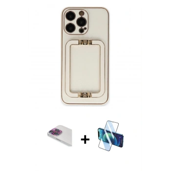 MARSİLYAN™- iPhone 13 Pro Max Kılıf Kozmos Minimal Prime - Siyah 3D Antistatik Cam Ekran Koruyucu + Pers Alüminyum Kamera Lens - GI
