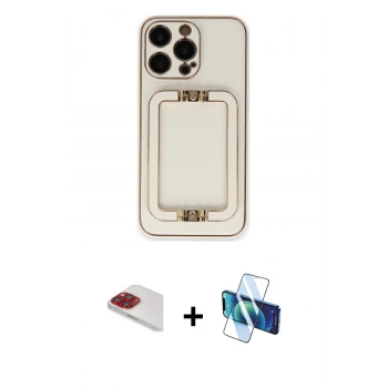MARSİLYAN™- iPhone 13 Pro Max Kılıf Kozmos Minimal Prime - Siyah 3D Antistatik Cam Ekran Koruyucu + Pers Alüminyum Kamera Lens - KI