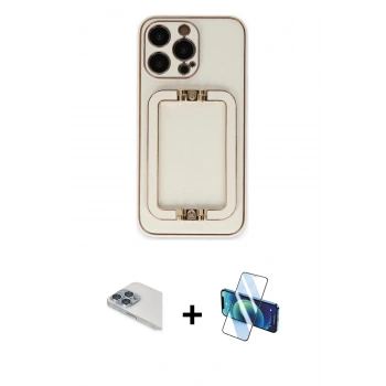 MARSİLYAN™- iPhone 13 Pro Max Kılıf Kozmos Minimal Prime - Siyah 3D Antistatik Cam Ekran Koruyucu + Pers Alüminyum Kamera Lens - SABE
