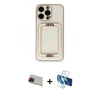 MARSİLYAN™- iPhone 13 Pro Max Kılıf Kozmos Minimal Prime - Siyah 3D Antistatik Cam Ekran Koruyucu + Rainbow Kamera Lens Koruma Cam - KI