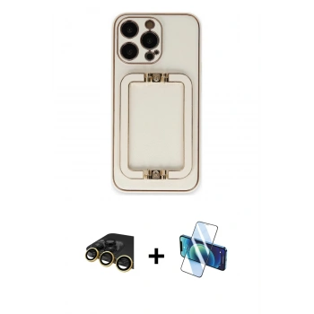MARSİLYAN™- iPhone 13 Pro Max Kılıf Kozmos Minimal Prime - Siyah 3D Antistatik Cam Ekran Koruyucu + Raze Metal Kamera Lens - GD