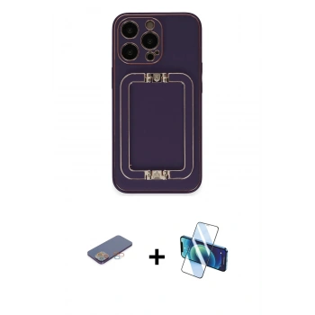 MARSİLYAN™- iPhone 13 Pro Max Kılıf Kozmos Minimal Prime - Siyah 3D Antistatik Cam Ekran Koruyucu + Renkli Kamera Lens Koruma Cam - PE