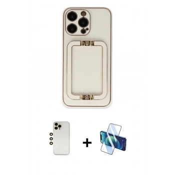 MARSİLYAN™- iPhone 13 Pro Max Kılıf Kozmos Minimal Prime - Siyah 3D Antistatik Cam Ekran Koruyucu + Shine Kamera Lens - GD