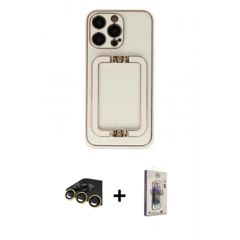 MARSİLYAN™- iPhone 13 Pro Max Kılıf Kozmos Minimal Prime - Siyah Bilvis 3D Cam Ekran Koruyucu + Raze Metal Kamera Lens - GD