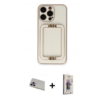 MARSİLYAN™- iPhone 13 Pro Max Kılıf Kozmos Minimal Prime - Siyah Bilvis 3D Cam Ekran Koruyucu + Rainbow Kamera Lens Koruma Cam - MR