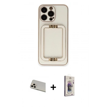MARSİLYAN™- iPhone 13 Pro Max Kılıf Kozmos Minimal Prime - Siyah Bilvis 3D Cam Ekran Koruyucu + Rainbow Kamera Lens Koruma Cam - REGD
