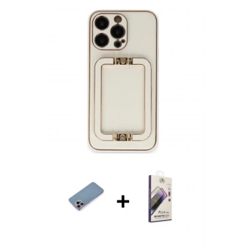 MARSİLYAN™- iPhone 13 Pro Max Kılıf Kozmos Minimal Prime - Siyah Bilvis 3D Mat Cam Ekran Koruyucu + Shine Kamera Lens Koruma Cam - PE