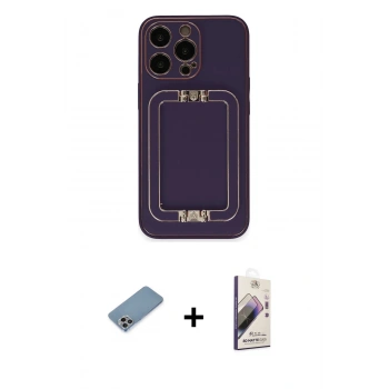 MARSİLYAN™- iPhone 13 Pro Max Kılıf Kozmos Minimal Prime - Siyah Bilvis 3D Mat Cam Ekran Koruyucu + Shine Kamera Lens Koruma Cam - GI