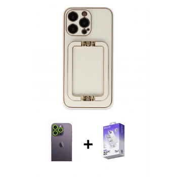 MARSİLYAN™- iPhone 13 Pro Max Kılıf Kozmos Minimal Prime - Siyah Bilvis 5in1 3D Magic Cam Ekran Koruyucu + Neon Fosforlu Kamera Lens - YL