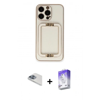 MARSİLYAN™- iPhone 13 Pro Max Kılıf Kozmos Minimal Prime - Siyah Bilvis 5in1 3D Magic Cam Ekran Koruyucu + Pers Alüminyum Kamera Lens - SABE