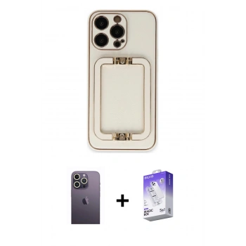 MARSİLYAN™- iPhone 13 Pro Max Kılıf Kozmos Minimal Prime - Siyah Bilvis 5in1 3D Magic Cam Ekran Koruyucu + Neon Fosforlu Kamera Lens - BZ