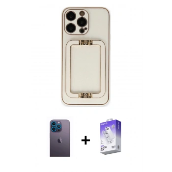 MARSİLYAN™- iPhone 13 Pro Max Kılıf Kozmos Minimal Prime - Siyah Bilvis 5in1 3D Magic Cam Ekran Koruyucu + Neon Fosforlu Kamera Lens - MI