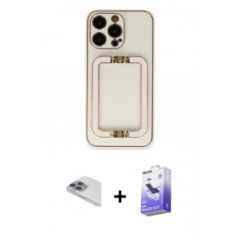 MARSİLYAN™- iPhone 13 Pro Max Kılıf Kozmos Minimal Prime - Siyah Bilvis 5in1 5D Magic Hayalet Cam Ekran Koruyucu + Pers Alüminyum Kamera Lens - SABE