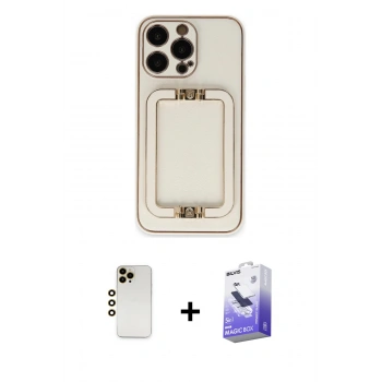 MARSİLYAN™- iPhone 13 Pro Max Kılıf Kozmos Minimal Prime - Siyah Bilvis 5in1 5D Magic Hayalet Cam Ekran Koruyucu + Shine Kamera Lens - GD