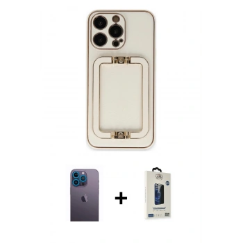 MARSİLYAN™- iPhone 13 Pro Max Kılıf Kozmos Minimal Prime - Siyah Bilvis Hayalet Cam Ekran Koruyucu + Neon Fosforlu Kamera Lens - MI
