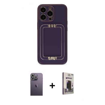 MARSİLYAN™- iPhone 13 Pro Max Kılıf Kozmos Minimal Prime - Siyah Bilvis Hayalet Cam Ekran Koruyucu + Neon Fosforlu Kamera Lens - BZ