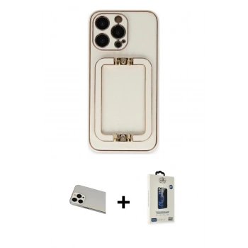 MARSİLYAN™- iPhone 13 Pro Max Kılıf Kozmos Minimal Prime - Siyah Bilvis Hayalet Cam Ekran Koruyucu + Rainbow Kamera Lens Koruma Cam - BZ