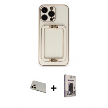MARSİLYAN™- iPhone 13 Pro Max Kılıf Kozmos Minimal Prime - Siyah Bilvis Hayalet Cam Ekran Koruyucu + Rainbow Kamera Lens Koruma Cam - REGD