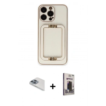 MARSİLYAN™- iPhone 13 Pro Max Kılıf Kozmos Minimal Prime - Siyah Bilvis Hayalet Cam Ekran Koruyucu + Pers Alüminyum Kamera Lens - SABE