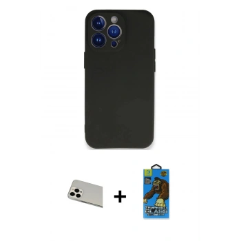 MARSİLYAN™- iPhone 13 Pro Max Kılıf Kozmos Yansıma Özel Seri - Siyah 18D Cam Ekran Koruyucu + Rainbow Kamera Lens Koruma Cam - BZ