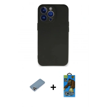 MARSİLYAN™- iPhone 13 Pro Max Kılıf Kozmos Yansıma Özel Seri - Siyah 18D Cam Ekran Koruyucu + Shine Kamera Lens Koruma Cam - GI
