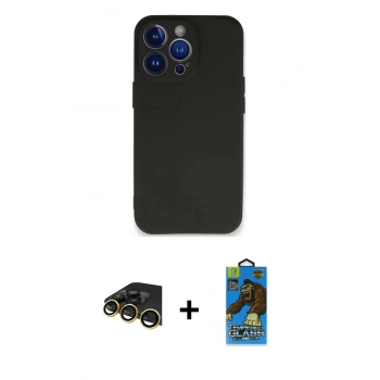 MARSİLYAN™- iPhone 13 Pro Max Kılıf Kozmos Yansıma Özel Seri - Siyah 18D Cam Ekran Koruyucu + Raze Metal Kamera Lens - GD
