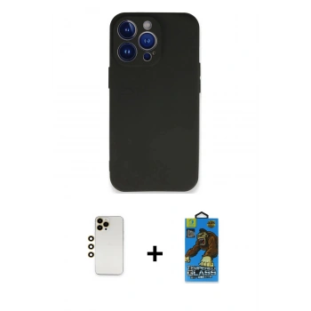 MARSİLYAN™- iPhone 13 Pro Max Kılıf Kozmos Yansıma Özel Seri - Siyah 18D Cam Ekran Koruyucu + Shine Kamera Lens - GD