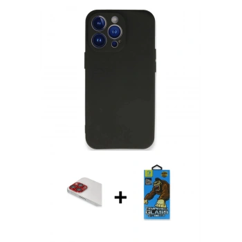 MARSİLYAN™- iPhone 13 Pro Max Kılıf Kozmos Yansıma Özel Seri - Siyah 18D Cam Ekran Koruyucu + Pers Alüminyum Kamera Lens - KI