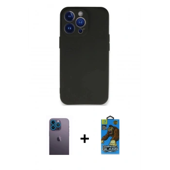 MARSİLYAN™- iPhone 13 Pro Max Kılıf Kozmos Yansıma Özel Seri - Siyah 18D Cam Ekran Koruyucu + Neon Fosforlu Kamera Lens - MI