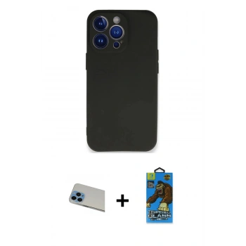 MARSİLYAN™- iPhone 13 Pro Max Kılıf Kozmos Yansıma Özel Seri - Siyah 18D Cam Ekran Koruyucu + Rainbow Kamera Lens Koruma Cam - MI