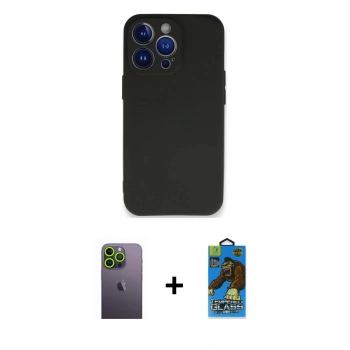 MARSİLYAN™- iPhone 13 Pro Max Kılıf Kozmos Yansıma Özel Seri - Siyah 18D Cam Ekran Koruyucu + Neon Fosforlu Kamera Lens - YL