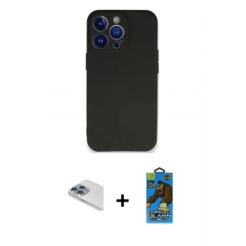 MARSİLYAN™- iPhone 13 Pro Max Kılıf Kozmos Yansıma Özel Seri - Siyah 18D Cam Ekran Koruyucu + Pers Alüminyum Kamera Lens - SABE